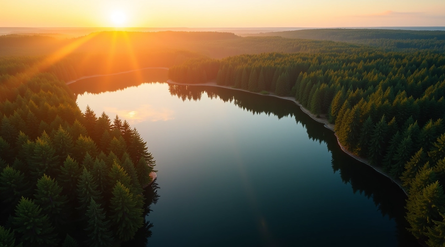 Mierīgs Latvijas ezers ar krāslīgu rīta gaismu