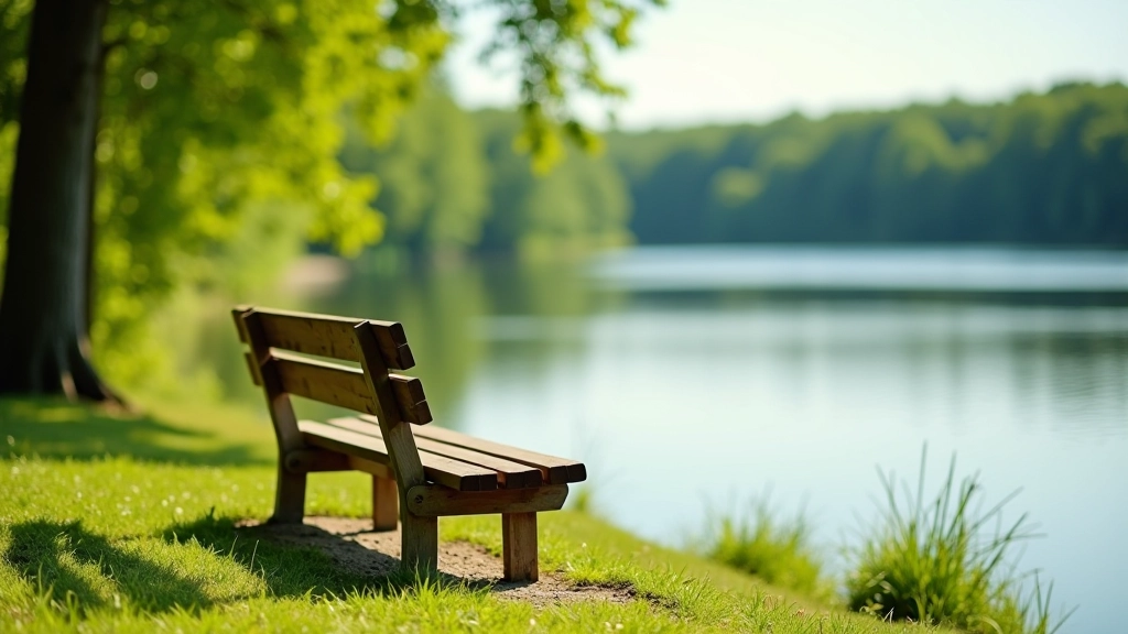 Divi seniori sēž uz koka soliņa pie mierīga ezera, vasaras diena, zaļi koki aizfone